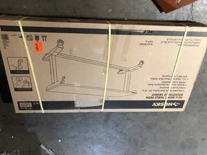 lot 25 image: Husky 62 in. W x 24 in. D Adjustable Height Solid Wood Top Workbench Table in Black   Customer Returns See Pictures