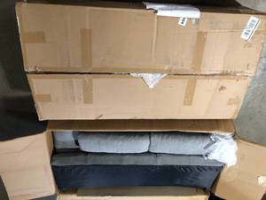 lot 30 image: 51.25 Grey Suede Double Floor Sofa Bed with 7-Position Adjustable Backrest by HOMCOM  Customer Returns See Pictures