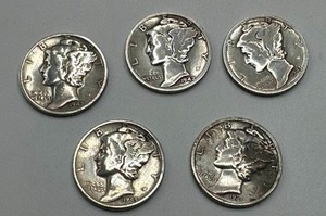 Lot of 5 Mercury Dimes
