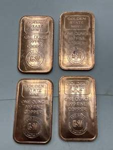 Lot of 4 1oz .999 Investment Grade Copper Bars