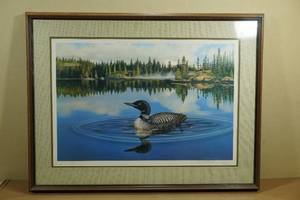 lot 157 image: Framed Loon Print - Terrill Knaack - 57850
