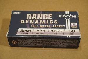 lot 180 image: Fiocchi Range Dynamics 9mm Luger 115 Gr FMJ Ammo