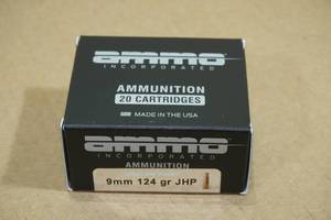 lot 182 image: 20 Ammo Inc 9mm Luger 124 Gr JHP Ammo