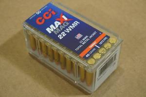 lot 193 image: 50 CCI Maxi-Mag .22 Win Mag 40 Gr TMJ Ammo