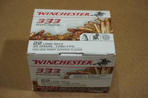 lot 196 image: 333 Winchester .22 LR 36 Gr Copper Plated HP Ammo