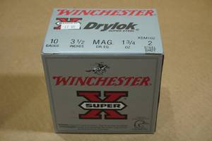 lot 200 image: 25 Winchester Super-X 10 Gauge 3-12 Magnum Steel 2 Shot Shotshells