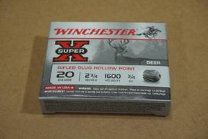 lot 216 image: 5 Winchester Super-X 20 Gauge 2-34 Rifled HP Slugs