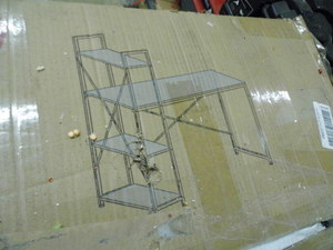 Open Box Bestier computer desk with shelves model BEST-14612-D41. Appears to be complete, may possibly be missing hardware or something easily replaceable