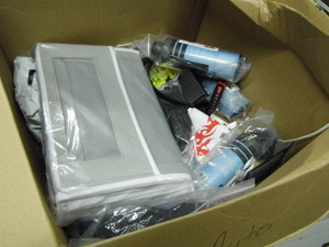 Box of exercise and work out supplies and accessories