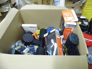 Box of sporting good gear, supplies and accessories