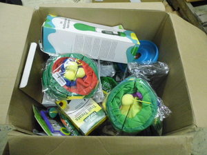 Box of Assorted toys, accessories and supplies for birds, gerbils, guinea pigs and other small caged pets