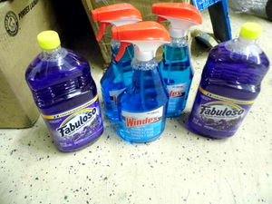 (2) 56oz Bottles of Fabuloso Lavender Multipurpose Cleaner  and (3) 32oz Spray bottles of Windex Glass Cleaner