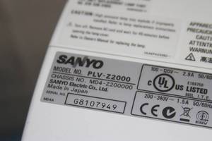 lot 37 image: Sanyo PLV-Z2000 1080P Home Theater Projector with Ceiling Mount and Cables