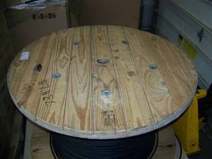 lot 100 image: HUGE Spool of Indoor  Outdoor Plenum-Rated Belden Interlocked Armor Fiber Distribution Cable