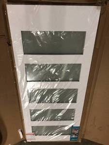 eightdoors 36 in. x 84 in. 5 Frosted Glass Solid Core White Finished Interior Barn Door Slab  Customer Returns See Pictures
