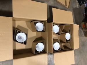 Lot of 2 Conic 3-Light Honey Gold Chandelier with Black Metal Shade by George Kovacs Customer Returns See Pictures