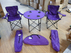 lot 146 image: Mystic Tailgate Folding Pop-Up Table and 2 Chairs