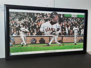 lot 101 image: Signed Authenticated&nbspCanvas of MLB home run king, Barry Bonds by Steve Hoskins. Authenticated. 500th HR Pacbell Park 2001 vs Dodgers