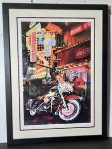 lot 116 image: Signed Limited Edition Framed James Gucwas King and I (Harley Davidson subject) mixed media artwork.