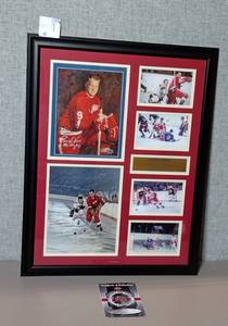lot 99 image: Signed Authenticated Collage of Gordie Howe 4-time Stanley Cup Champion, &nbspRobert Maniscalco painting