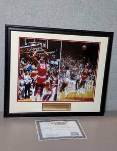 lot 51 image: Signed Authenticated Photo Dereck Wittenberg Lorenzo Charles NC State Wolfpack. 1983 NCAA Champions. Framed.