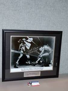 lot 52 image: Signed Authenticated&nbspphoto of Jake Lamotta defeats Sugar Ray Robinson, his first defeat in his first 131 fights. Feb 5 1943. Framed.
