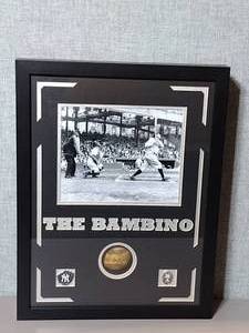 lot 91 image: Signed Baseball and  Photo of Babe Ruth, professionally framed