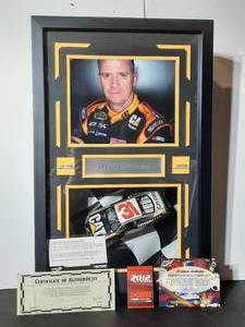 lot 60A image: Signed Authenticated NASCAR Driver Jeff Burton #31& 2012 Caterpillar 124 scale Action Diecast Replica, signed by Jeff. Framed.