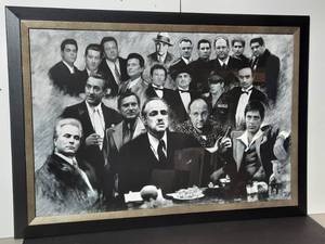 lot 212 image: Gangsters Godfather Goodfellas Sopranos Movie Art Poster, framed. Measures approx 41 w X 29 H
