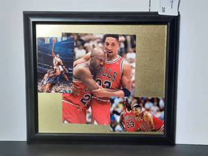 lot 200 image: Jordan #23 and Pippen #33 Flu Game June 11, 1997, professionally framed