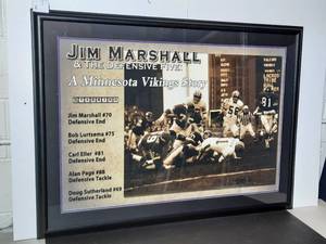 lot 186 image: Jim Marshall and the Defensive Five, A Minnesota Vikings Story, professionally framed