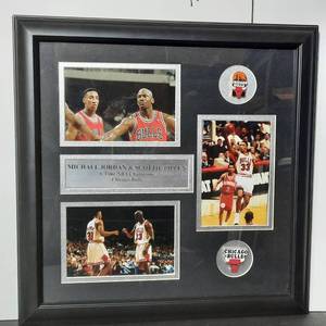 lot 192 image: Michael Jordan & Scottie Pippen Chicago Bulls 6-Time NBA Champions, professionally framed