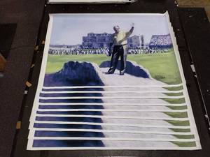 lot 246 image: (10) Signed by artist Jiang Zunzhong Jack Nicklaus mixed media artwork on canvas