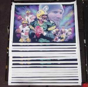 lot 231 image: (15) Signed by artist Jiang Zunzhong Brett Favre canvas mixed media artwork