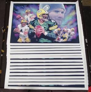 lot 261 image: (15) Signed by artist Jiang Zunzhong Brett Favre mixed media artwork canvas