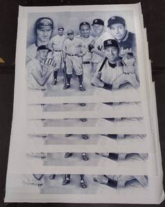 lot 253 image: (6) Signed by artist Jiang Zunzhong Yankee Legends mixed media artwork on canvas
