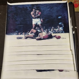 lot 259 image: (7) Signed by artist Jiang Zunzhong Muhammed Ali mixed media artwork on canvas