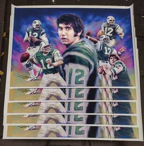 lot 283 image: (5) Signed by artist Jiang Zunzhong Joe Namath mixed media artwork canvas