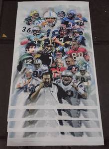 lot 308 image: (5) Signed by artist Jiang Zunzhong NFL Football Greats mixed media artwork canvas