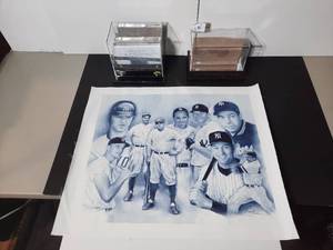lot 235 image: Signed by artist Jiang Zunzhong New York Yankees (2) Authenticated Yankee Stadium Artifact Monument Park Brick 1923-2008