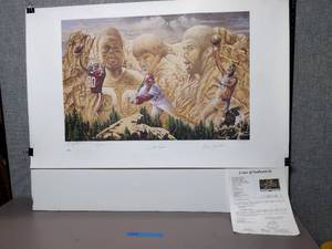 lot 13A image: Signed Authentic Ltd. Edition 911980 BaseballFootballBasketball Multi-signed color lithograph by Gene Locklear. 25 x 40