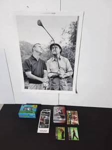 lot 362 image: Arnold Palmer and Bob Hope With Bent Golf Club (6) Chromax M5 reflective balls Upper Deck Tiger Woods Collection Cards