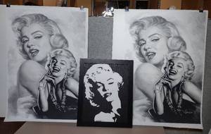 lot 355 image: (2) Signed by artist Jiang Zunzhong Marilyn Monroe mixed media artwork on Canvas. (1) framed pop art of Marilyn