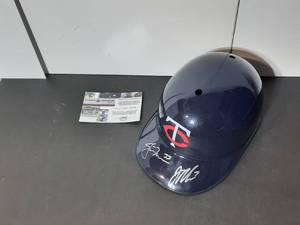 lot 105A image: Signed Authenticated Joe Mauer and Justin Moreau on a Twins Helmet