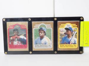 lot 65A image: Plaque with MLB 23K Gold Card Set of (3) Ken Griffey, Jr. San Bernardino Spirits, Bellingham Mariners, Moeller High School