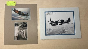 lot 62C image: (2) WWII Related Airplane Photos Signed by Jane Russell Robert Scott, Jr USAF, Bob Neale 1st Sgt AVG, Tex Gill Sgt Ldr 2nd sqd. AVG, Wife of General Claire