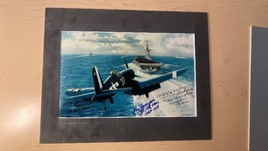 lot 62D image: (4) Photos signed Gary Bourgeois, Pappy Boyington, Black Sheep Squadron Lt. Col. F-84F Thunderstruck, Col. Ralph Gibson