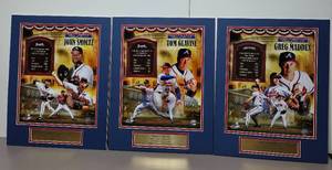 lot 357 image: John Smoltz, Tom Glavine, Greg Maddux, Atlanta Braves retired player greats, professionally matted