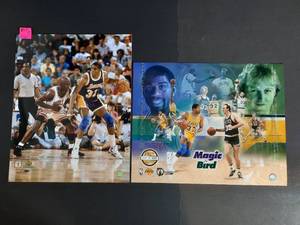 lot 85F image: (1) Gold Limited Edition Magic Johnson and Larry Bird Poster (1) Authenticated Upper Deck Photos Magic & Michael Jordan.