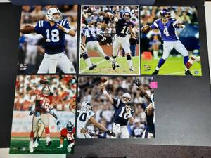 lot 85C image: (5) NFL Official Photos Peyton Manning, Tom Brady Super Bowl XXXVIII Brett Favre Vikings Joe Montana Fran Tarkington
